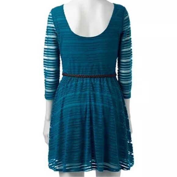Lily Rose shadow striped teal green belted dress size small - Picture 4 of 8